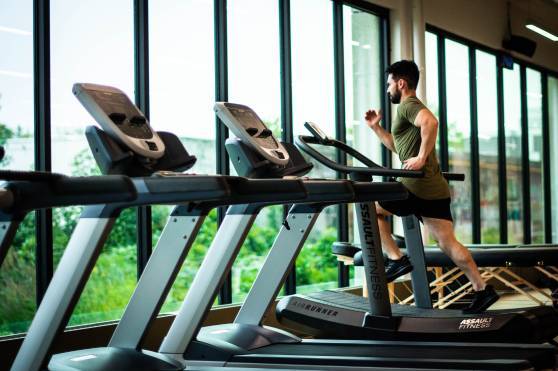 Man on running wheel